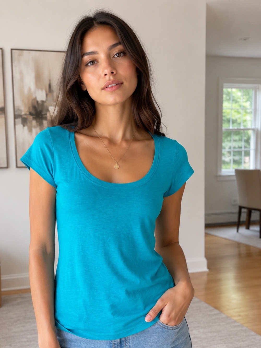 Willi Smith Teal Scoop Neck Short Sleeve Tee